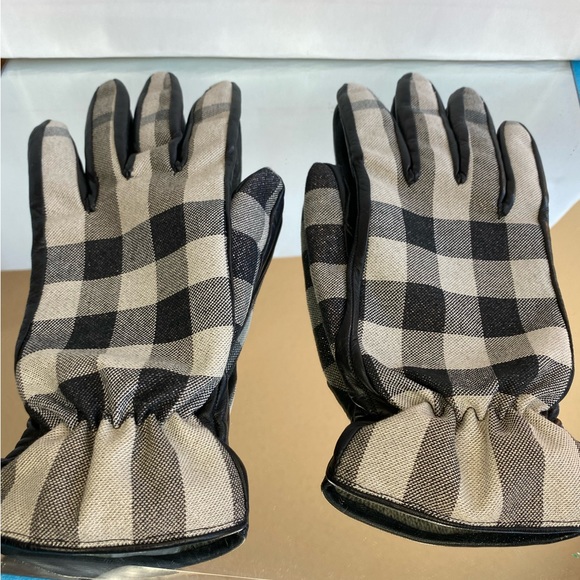 Womens BURBERRY LUREX/Black Leather Lowery Check Gloves/Generous size 6.5-7🔥EUC - Picture 15 of 16